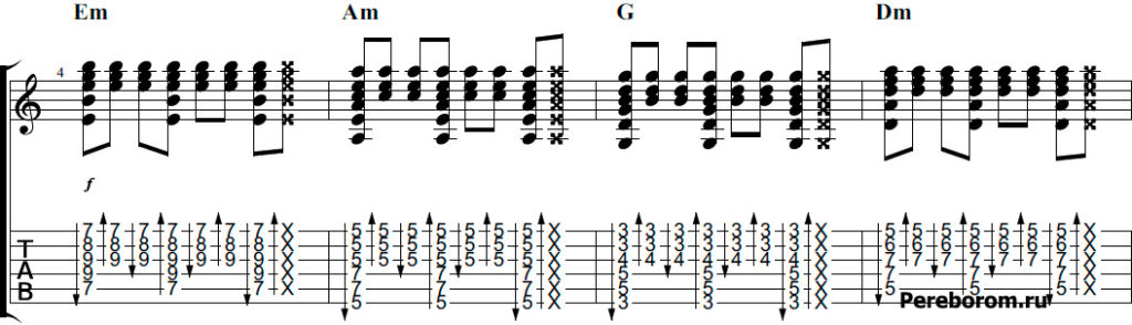 Бой семерка на гитаре схема
