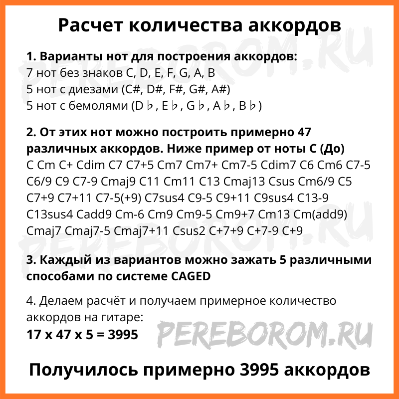 сколько аккордов на 6 струнной гитаре